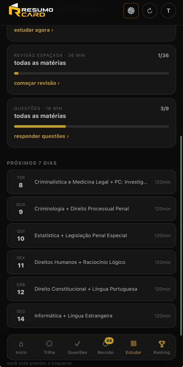 Cronograma dos próximos sete dias